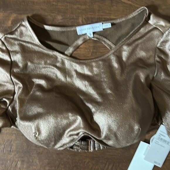 GOOD AMERICAN MESH FOIL UNDERWIRE CROP TOP (MOCHA FOIL) Size 1 NWT - Picture 6 of 8